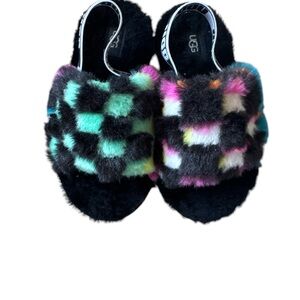 UGG Kids' Fluffy Slide Sandals - Black and Multicolor